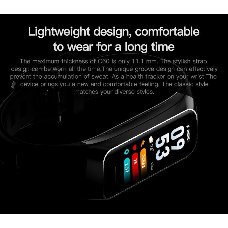 New C60 Temperature Measurement Smart Bracelet, Blood Pressure, Heart Rate, Blood Oxygen, Sleep, Exercise Step Counting, Health Monitoring