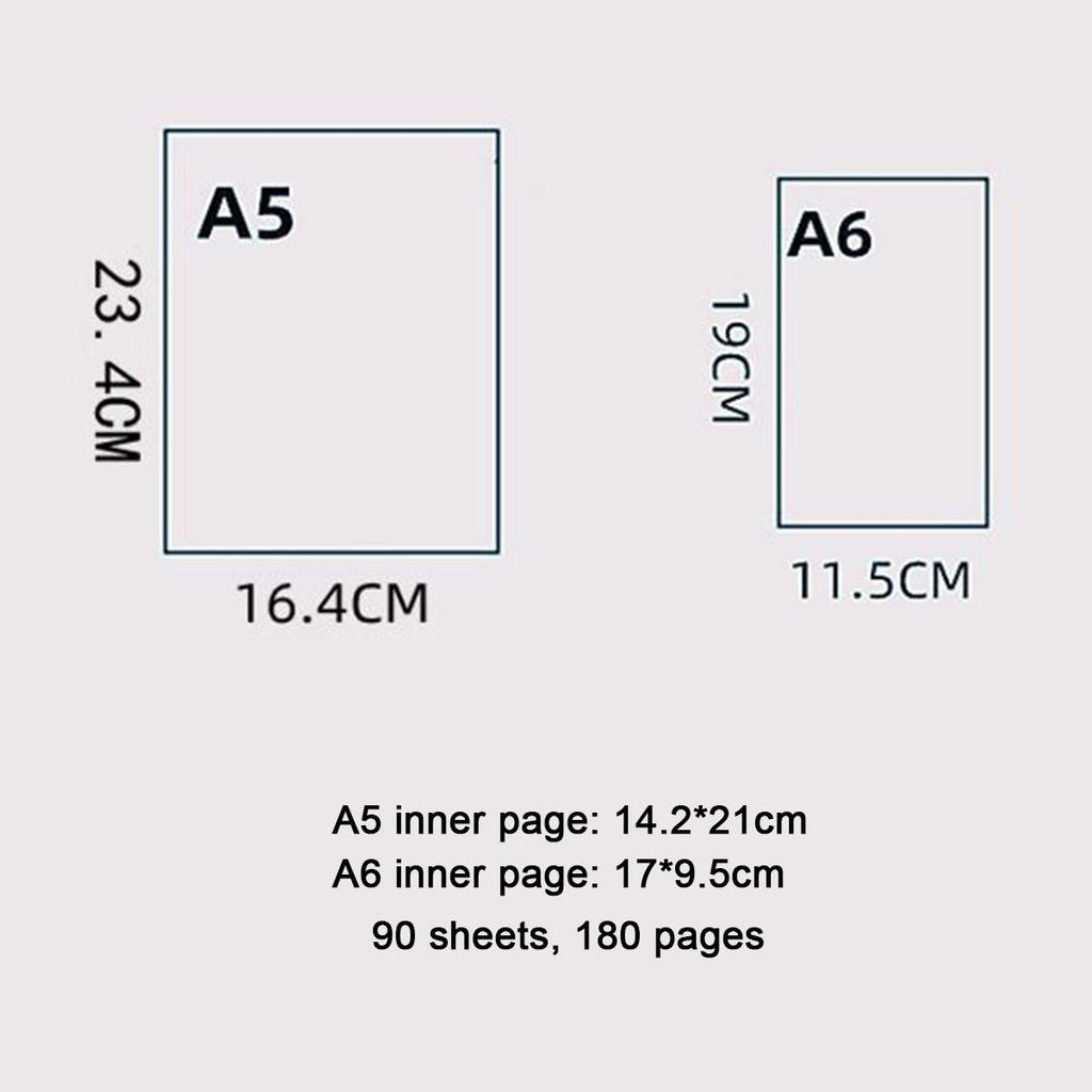 A5 travel diary, girls' leather notebook, student notebook, memo, 90 sheets, 180 pages, replaceable inner pages