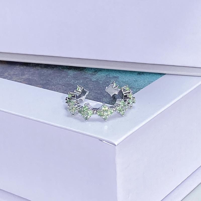 Light Luxury Color Treasure Cool Feeling Green Super Fairy Super Flash Full Diamond Inlaid Zir*****Pening Ring Small Cool Senior Ring Woman