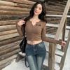 2026 Spring Fashion Slimming Drawstring Slim Fit T-Shirt Women's Long-Sleeved Sexy V-Neck Top