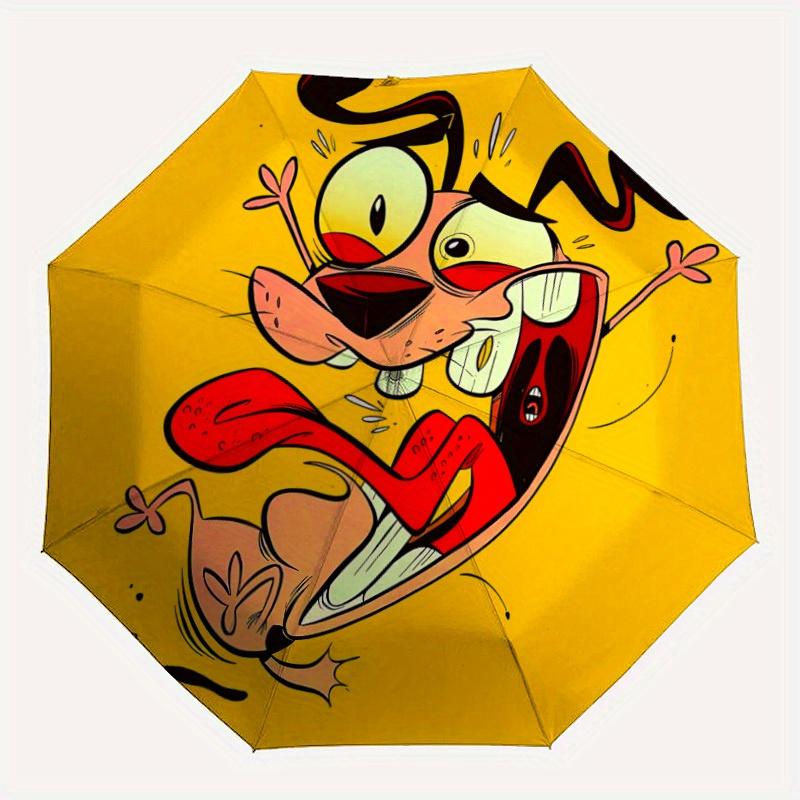 

1pc Courage the Cowardly Dog Home Essential Cute Cartoon Umbrella, Portable Folding Umbrella with Durable Iron Frame 8 Ribs, 082
