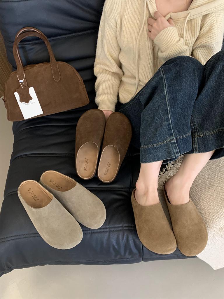 Fashion New Leather Fashion Women's Suede Slip On Mules Clogs Cork Insole Sandals With Arch Support Outdoor Beach Slippers Home Shoes