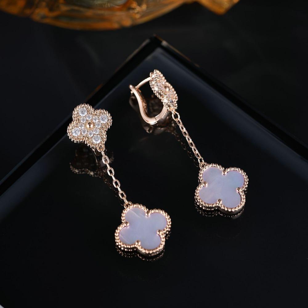 Стильные серьги-клевер - Элегантные длинные серьги-подвески с кисточками в виде четырехлистника для женщин фиолетовый