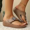 Vintage Soft Sole Flip Flops Women 2025 Summer Glitter Flower Decoration Medium Wedge Heels Sandals Leisure Non Slip Beach Shoes