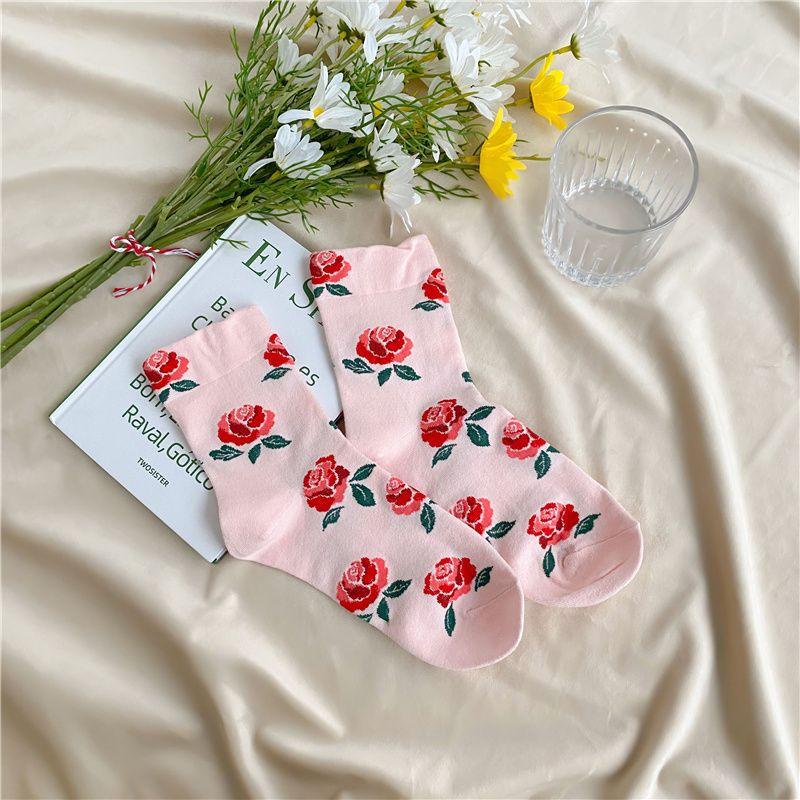 Sock Children's Mid-length Spring-autumn Cotton Socks, Cute and Sweet Flowered Socks, Versatile for An Academic Style.