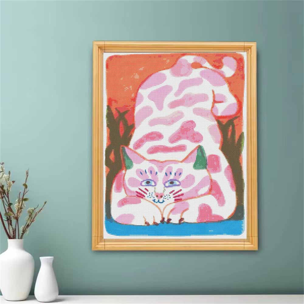 DIY 5D Diamond Art Kit Cute Pink Spotted Cat Pattern Full Drill Canvas Creative Craft Wall Decor for Living Room Home Art Project