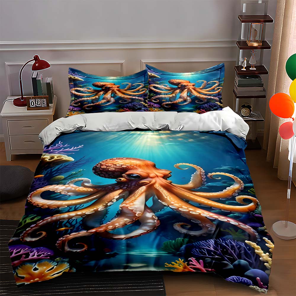 

Octopus underwater scene. Bedding Duvet cover sets Duvet covers Pillowcases gifts (1 * Duvet Cover 2 * Pillowcases, without duvet insert) 135x200cm