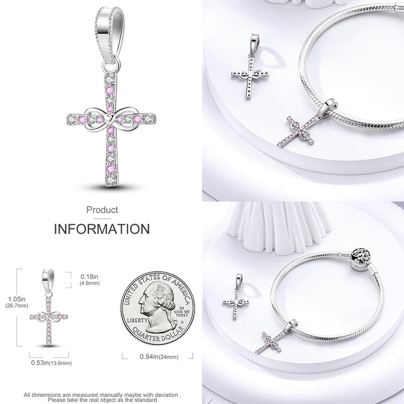Copper Wings Sister Cross Pendant Charms Fit Original 4Mm Aperture Bracelet Charm Beads Necklace Diy Female Jewelry