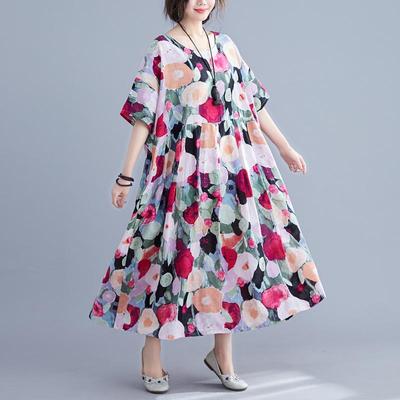 2023 Summer Plus Size Loose Fit Floral Swing Dress for Women