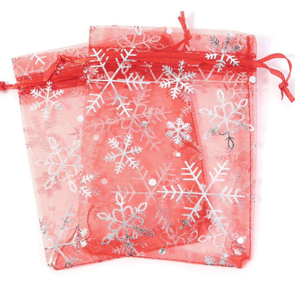 10pcs/lot Organza Gift Bags Snowflake Drawstring Pouches For Wedding New Year Christmas Party Candy Jewelry Gifts Packaging Bags
