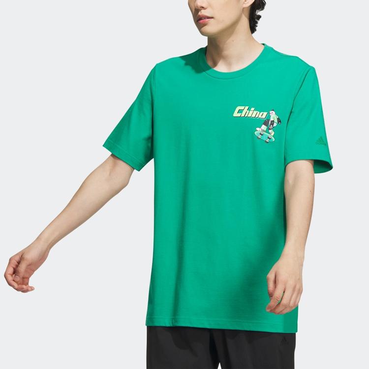 Adidas Cartoon Panda Alphabet Print Crew Neck Short Sleeve T-Shirt Men Tops Lawn-Green IP3963