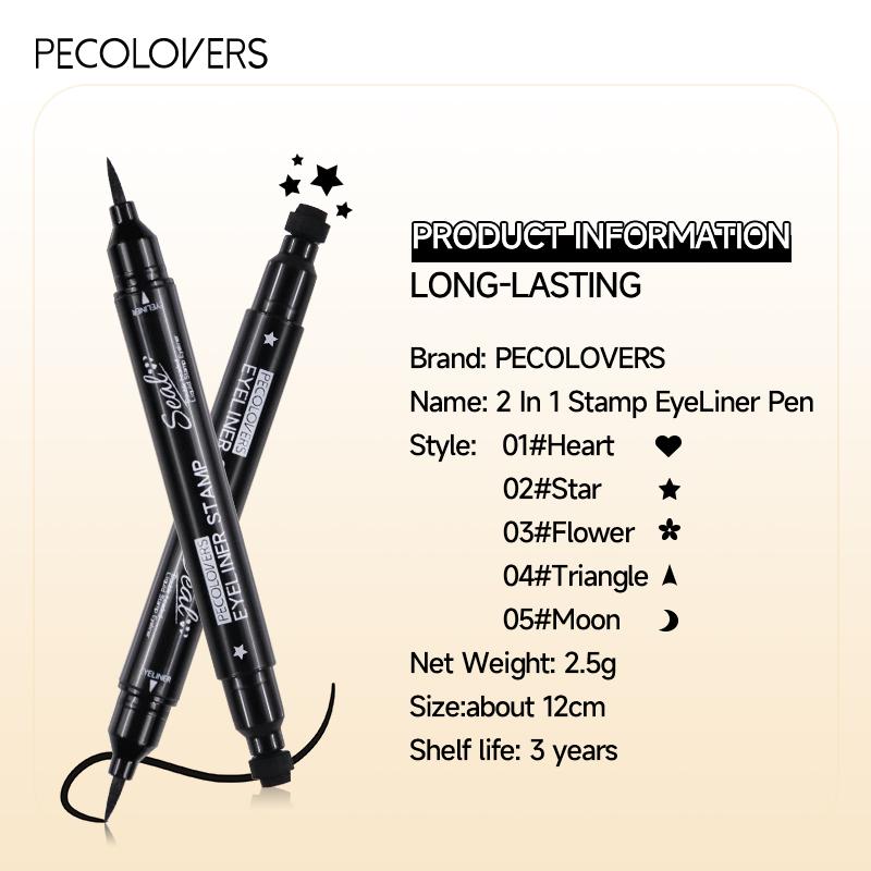 Double-head Liquid Eyeliner Pen with Stamps, Natural Finish Waterproof Quick-drying Long-lasting, Friendly Beginner Eye Beauty