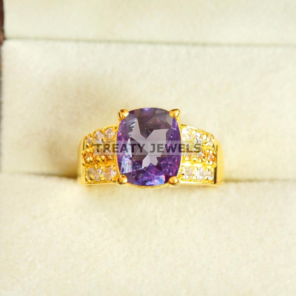 Alexandrite Oval Cut With 925 Sterling Silver Gold Plated Ring For Men's #A618 JL375656834349