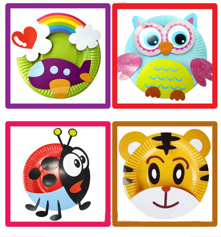 10pcs/box Children Paper Plate with Cartoon Diy Material for Educational Toys/kids Handmade Rainbow Paper Art Craft Toys