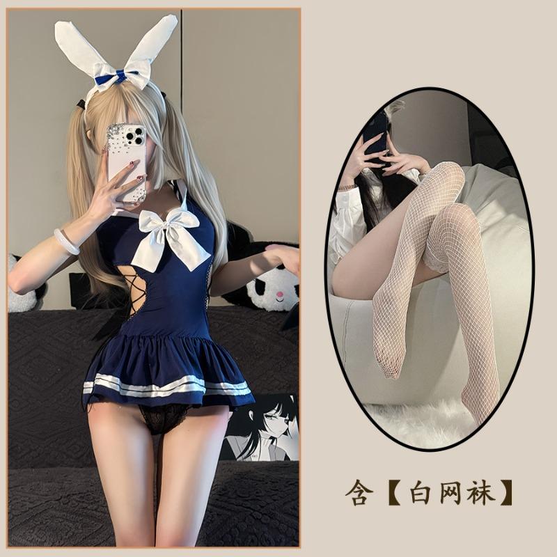 Sex Underwear Pure Desire School Bunny Uniform Free Crotch Swimsuit Women's Straps One-piece Qqny