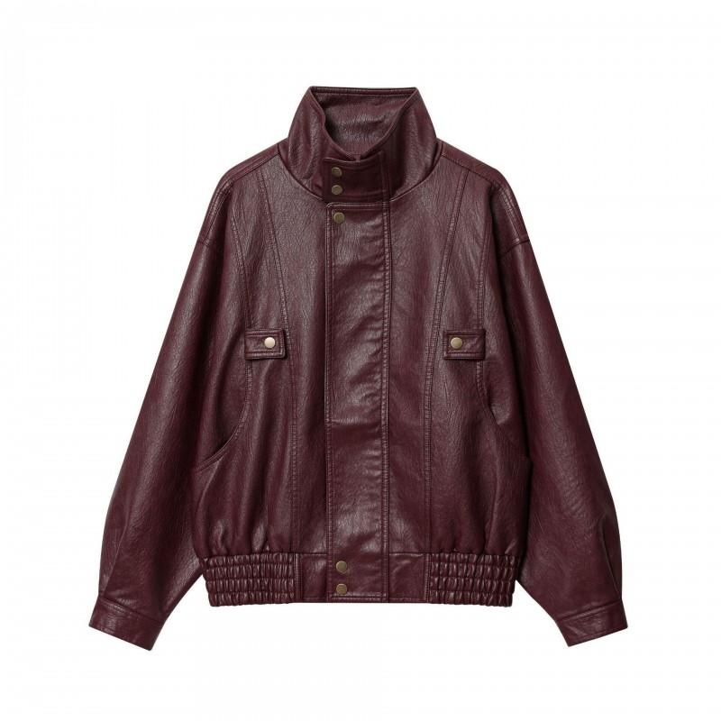 Womens Long PU Leather Coat Oversized Fit 2025 Black Beige Burgundy