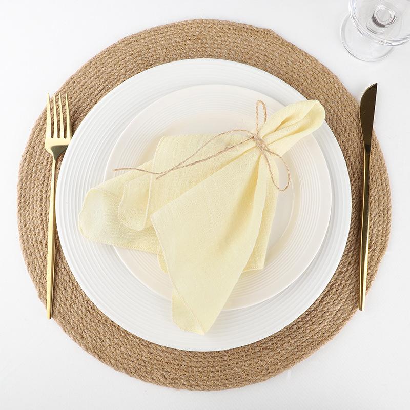 4PCS Pure Cotton Napkins Ins Style French Lock Edge Napkins Party Western Table Towels Decoration Fabric (Without Hemp Rope)