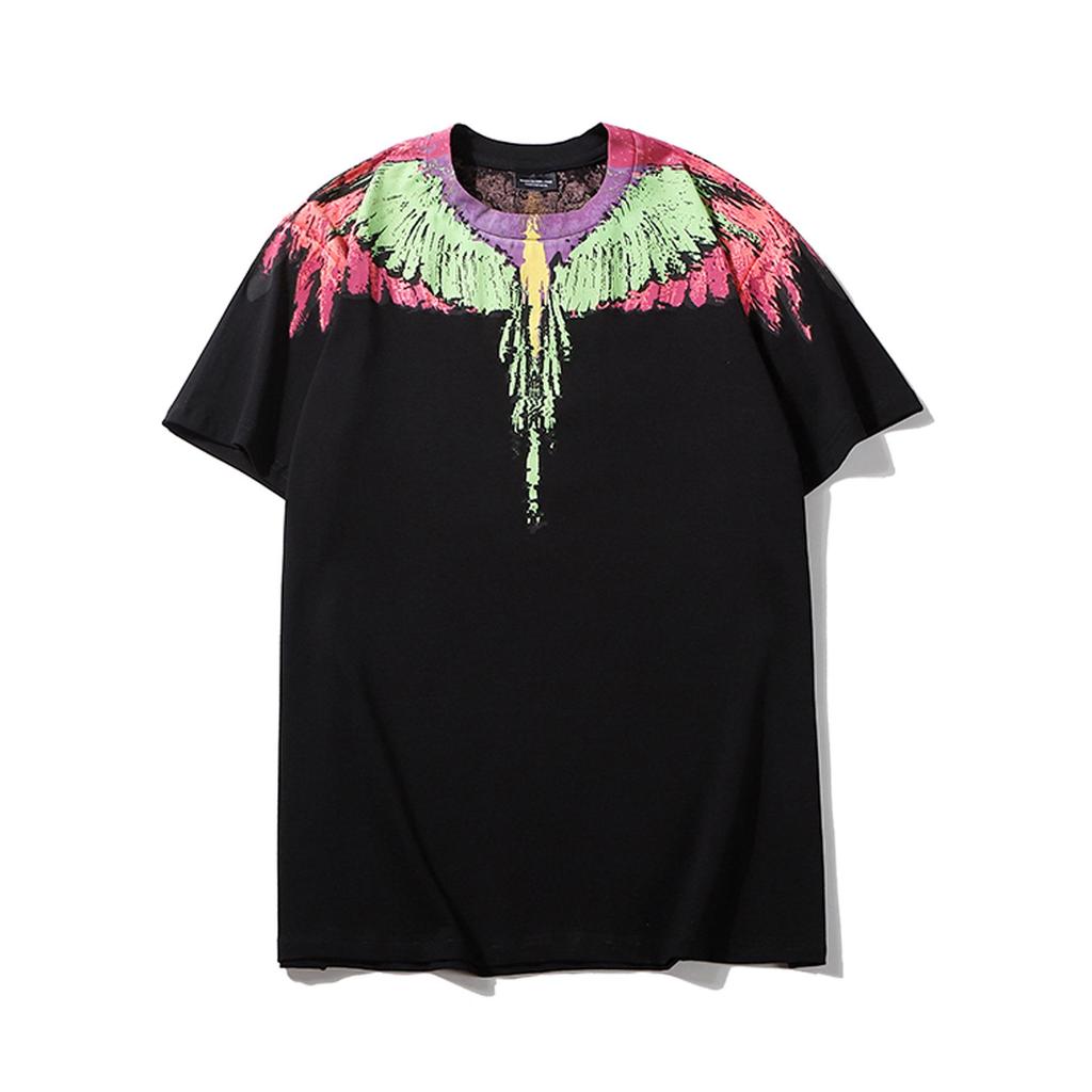 Marcelo Classic Phantom Wings Short Sleeve T-Shirt with Colorful Feathers and Lightning Design