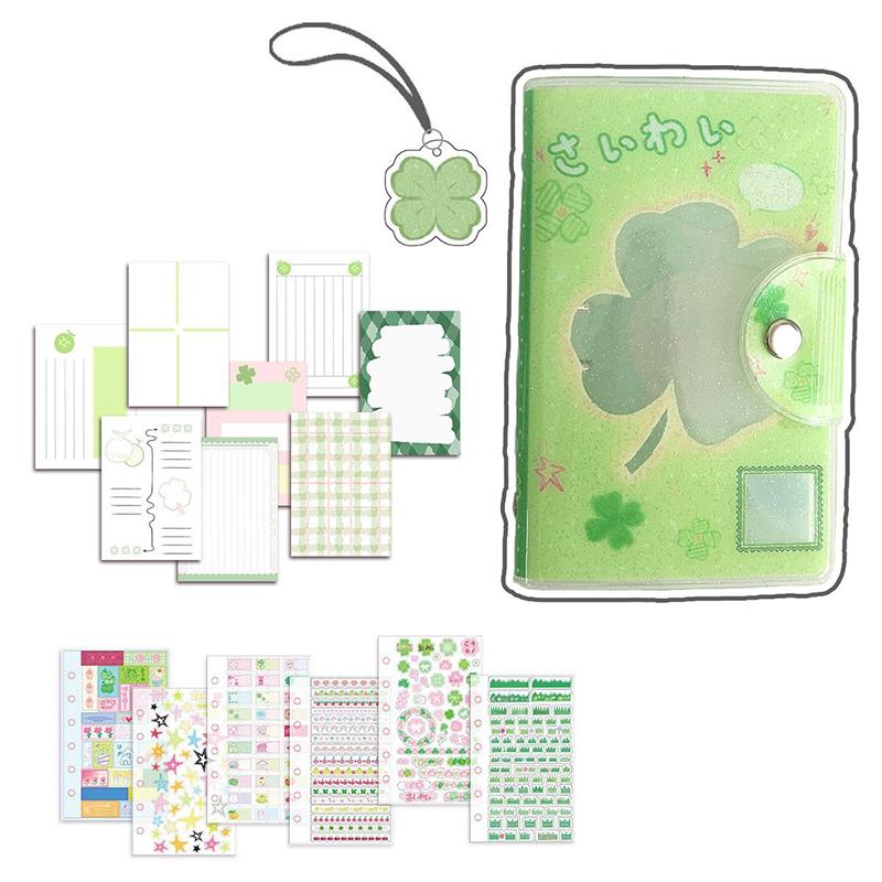 

Папка А7 Четырехлистный клевер и девочка Блестящая ПВХ Съемный блокнот на кольцах Наклейка Книга для хранения карманов Портативный блокнот