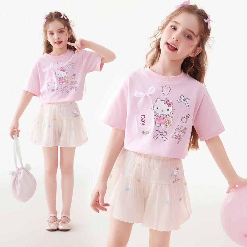 Hellokitty Girls Summer Suit 2025 New Kidsren s Summer Clothes Girls Short-Sleeved Shorts Two-Piece Set Pink 160