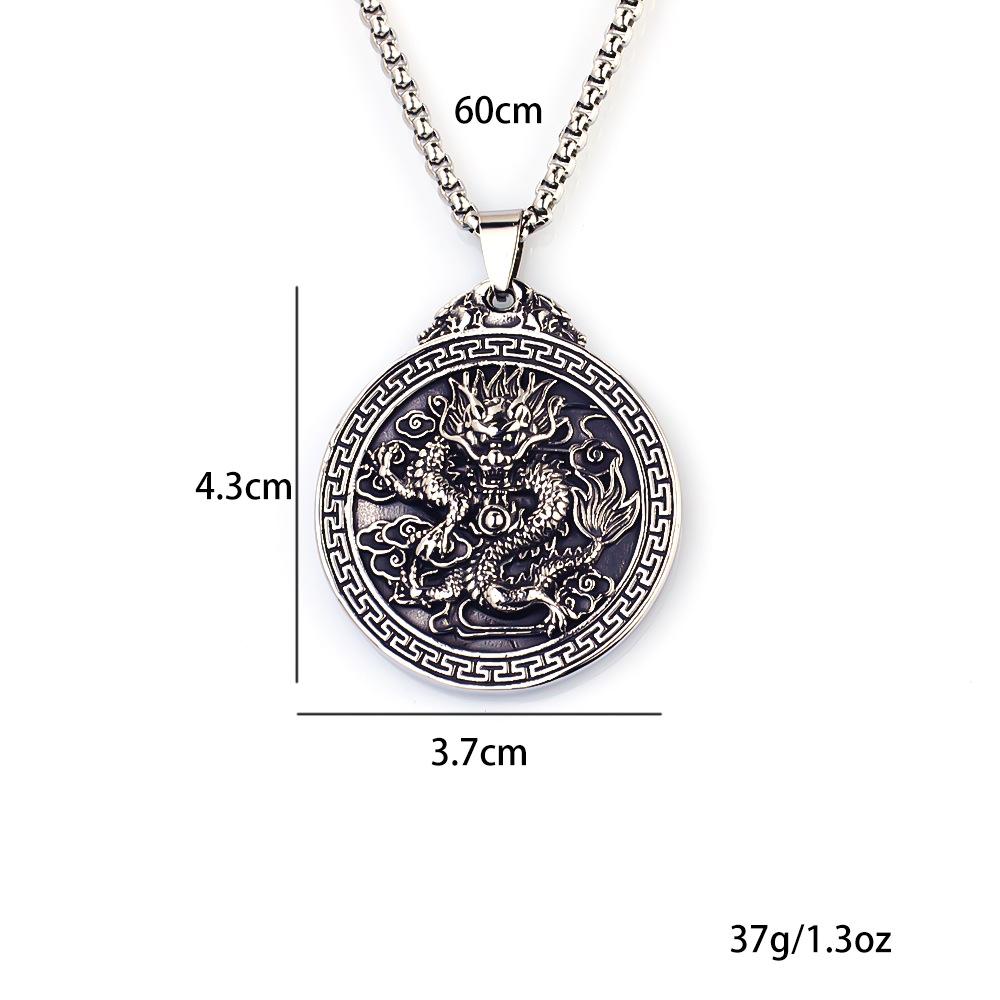 Necklace Hip-hop Dragon Embossed Medallion Pendant for Men and Women