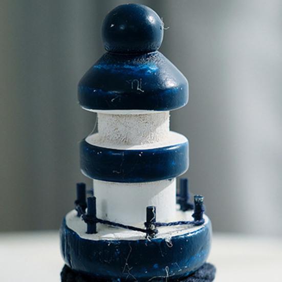 Wooden Lighthouse Figurine, Handmade Nautical Lighthouse Beach Decoration, White Blue Coastal Tabletop Decor for Home, Living Room