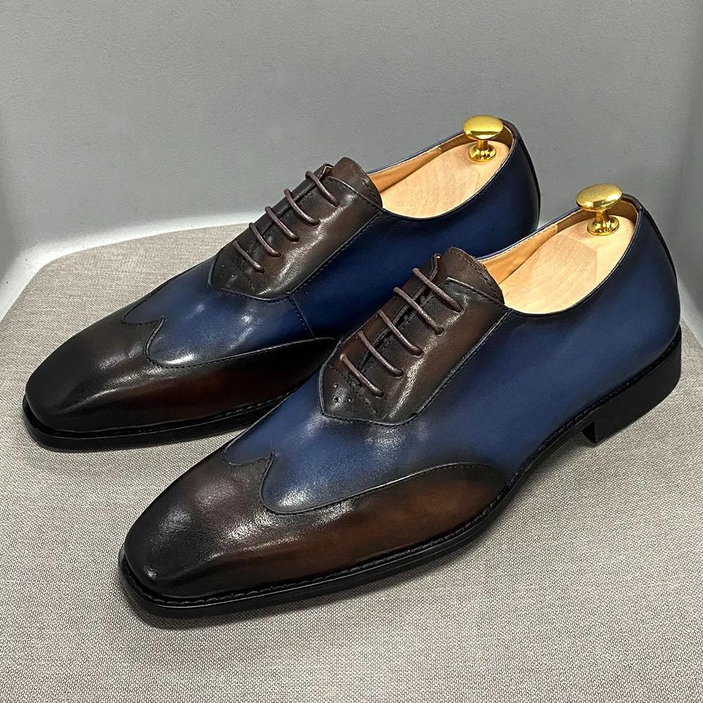 Fashion Mens Dress Shoes Lace-up Classic Style Wingtip Oxford Shoes for Men Luxury Cow Leather Handmade Business Designer Wedding Shoes