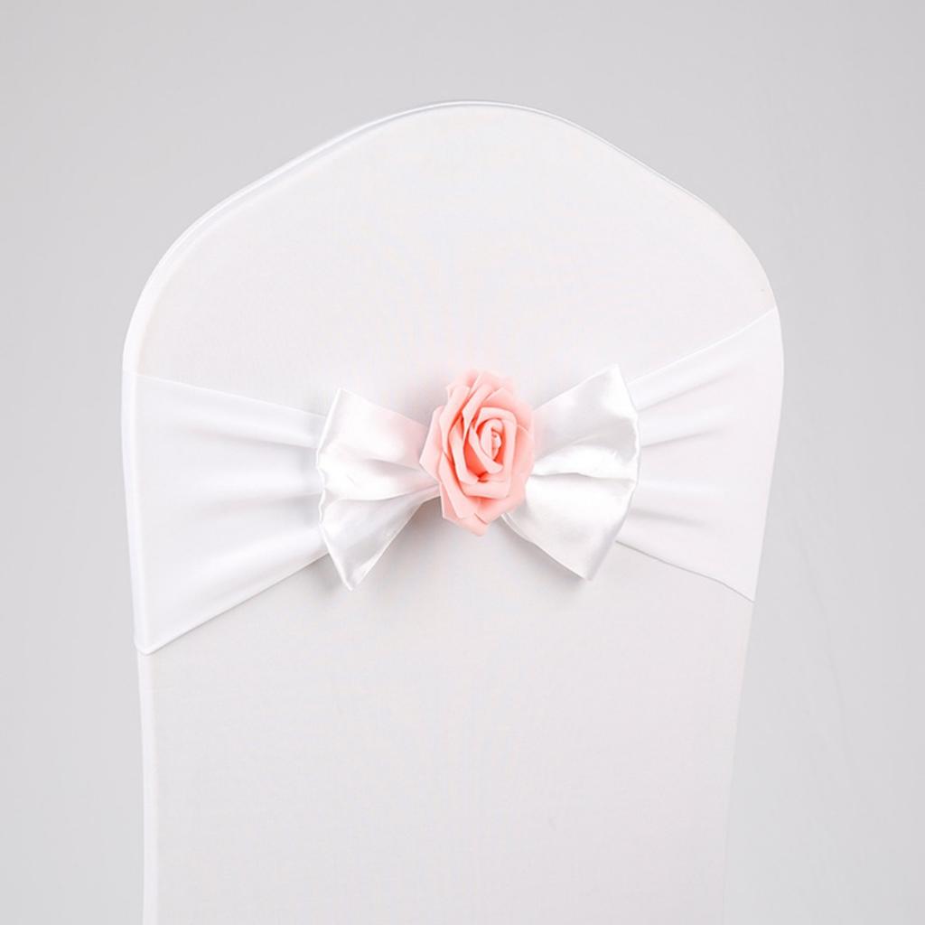 Stretch Chair Sashes Bow Knot Rose Flower Elastic Band Wedding Party Banquet Reception Hotel Event Decoration Chair Cover Sash