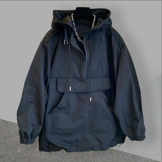 Men's High Street Splicing Hooded Jacket - Loose Fit for Outdoor Leisure and Sports