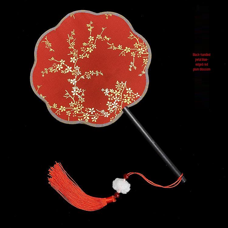 Éventail rond en soie rouge Hanfu ancien, orné d'un long pompon, pour la mariée.