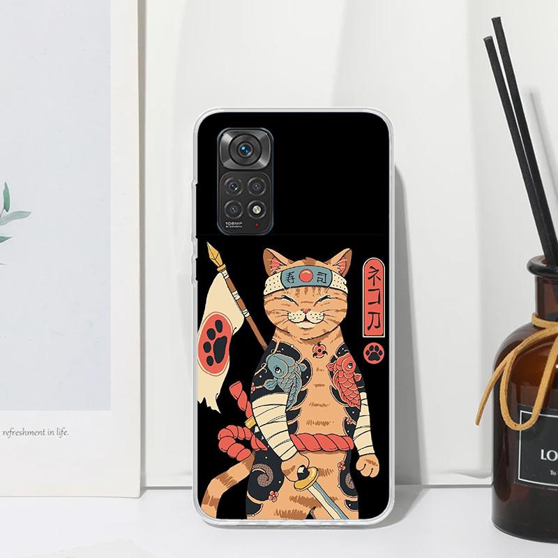 Ramen Sushi Samurai Tattoo Cat Phone Case For Xiaomi Redmi Note 15 13 14S 14 Pro Plus 12S 11S 10S 12 11E 10 11T Art Fundas Back