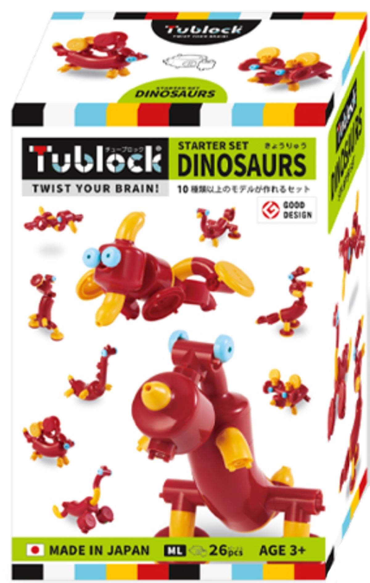 

Строительные блоки для развития как правого, так и левого полушария мозга, для детей 5-6 лет, учеников начальной школы [Tublock] Стартовый набор, Динозавры, 26 деталей