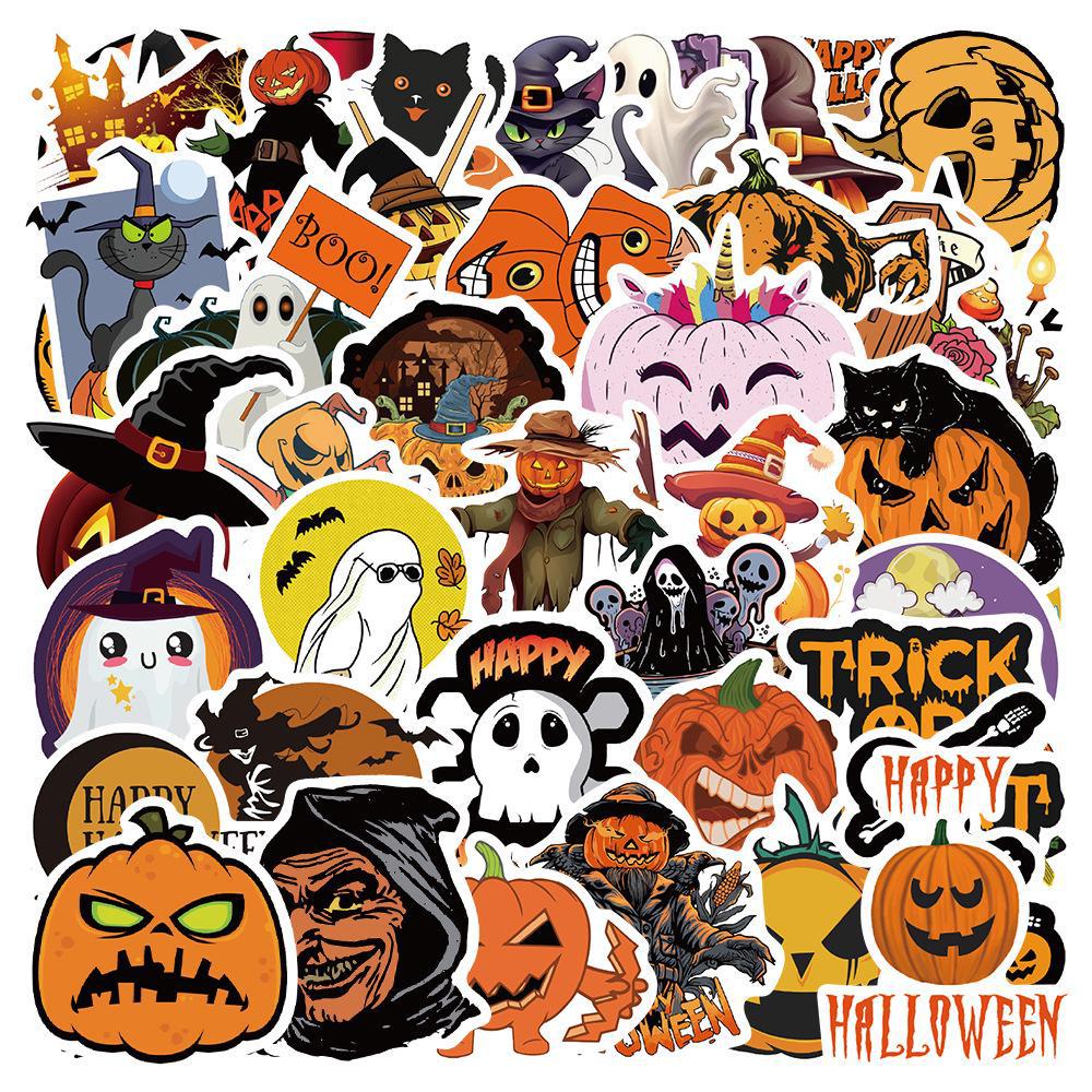 50 Halloween-tema morsomme vanntette klistremerker for flasker, kofferter og dekorasjon