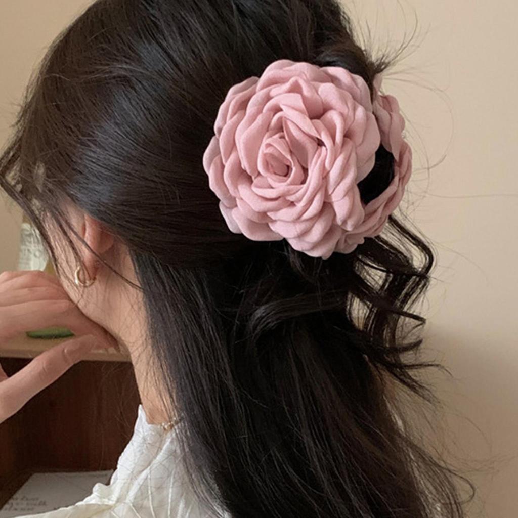Large Size Fabric Rose Hair Clamp Solid Color Hair Claw Clip For Women Flower Hair Clips Shark Clips Headdress Hair Accessories