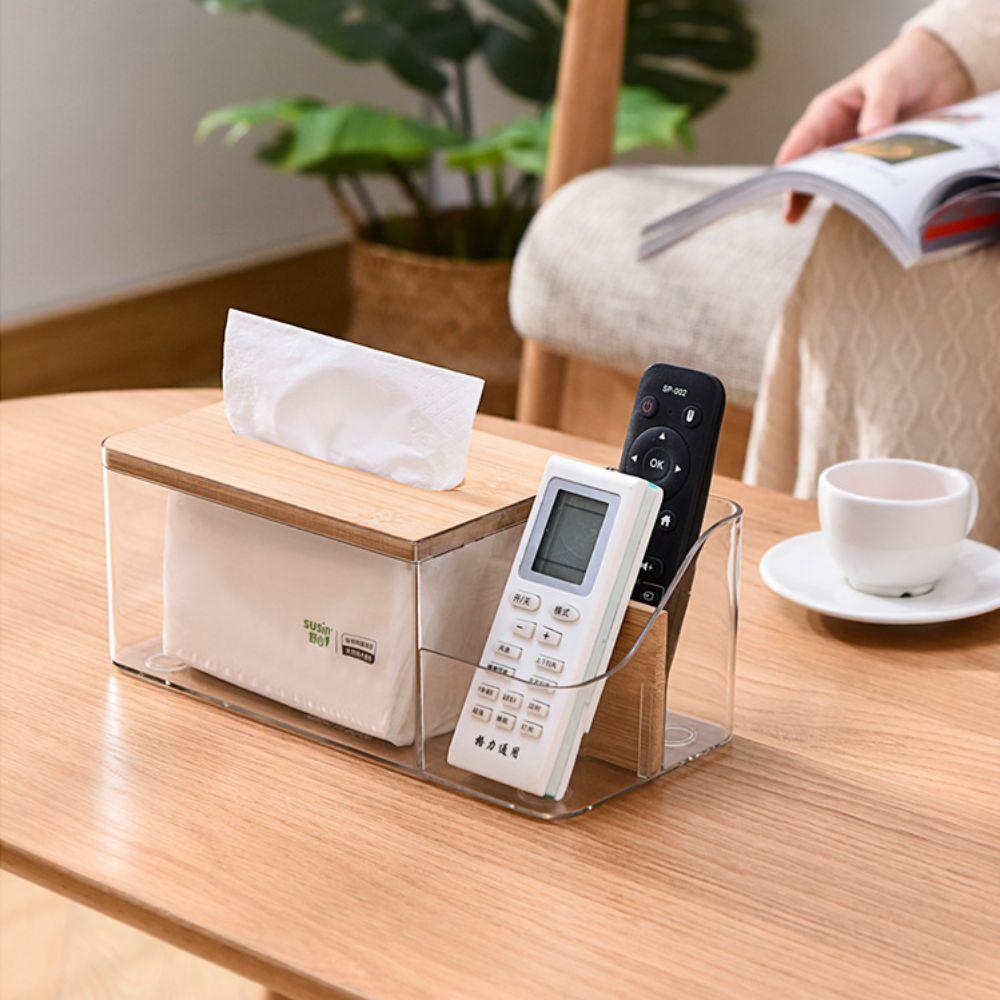 2 in1 Paper Towel Box Compartment Grid Transparent Tissue Box Multifunctional Large Capacity Napkin Organizer Table Decoration