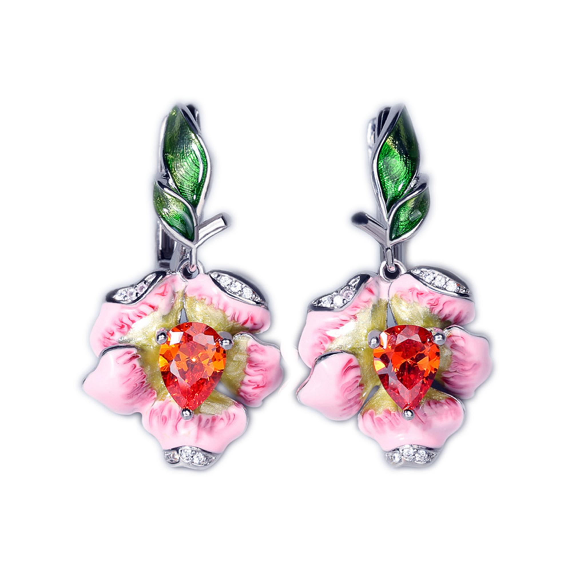 

Элегантные серьги для женщин, серьги-капли из натурального розового цветущего цветка, ювелирные изделия, ювелирные изделия ручной работы с эмалью, вечерние серьги розовый