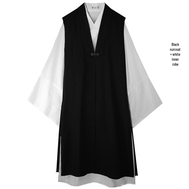 Ming-Style Unisex Hanfu: Loose Long Taoist Robe & Vest Cloak