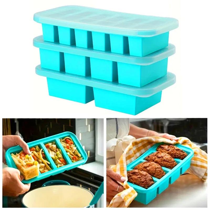 2/4/6-piece Silicone Freezer Tray Mold with Lid, Storage Box Food Box, Storage Containers for Soup, Broth, Meal Prep, Ice Cubes