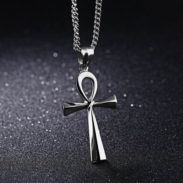 

Vintage Stainless Steel Ankh Neckalces For Men Women Egyptian Necklaces Male Jewelry 60cm срібний
