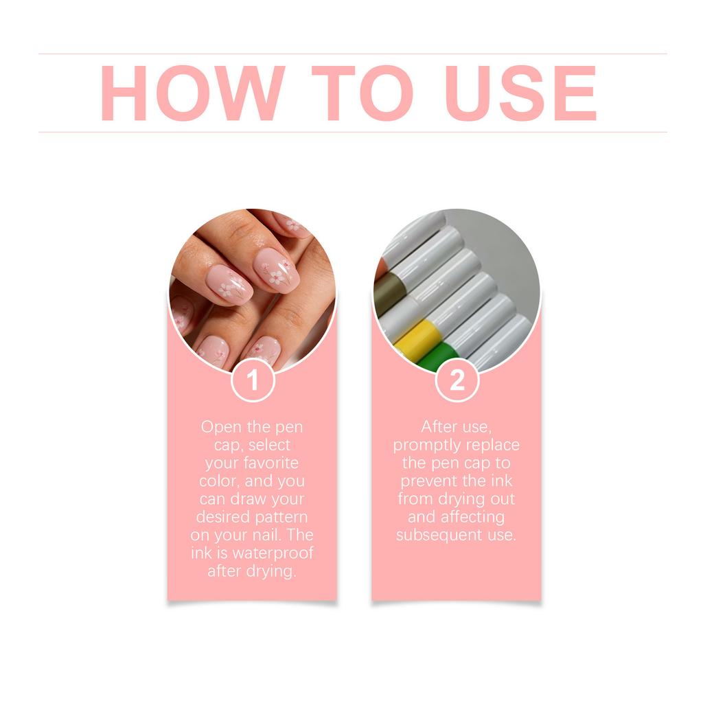12 Colors Nail Pen Set,Pen Acrylic Paint Pens For Nail Design Manicure DIY Decoration 0ML