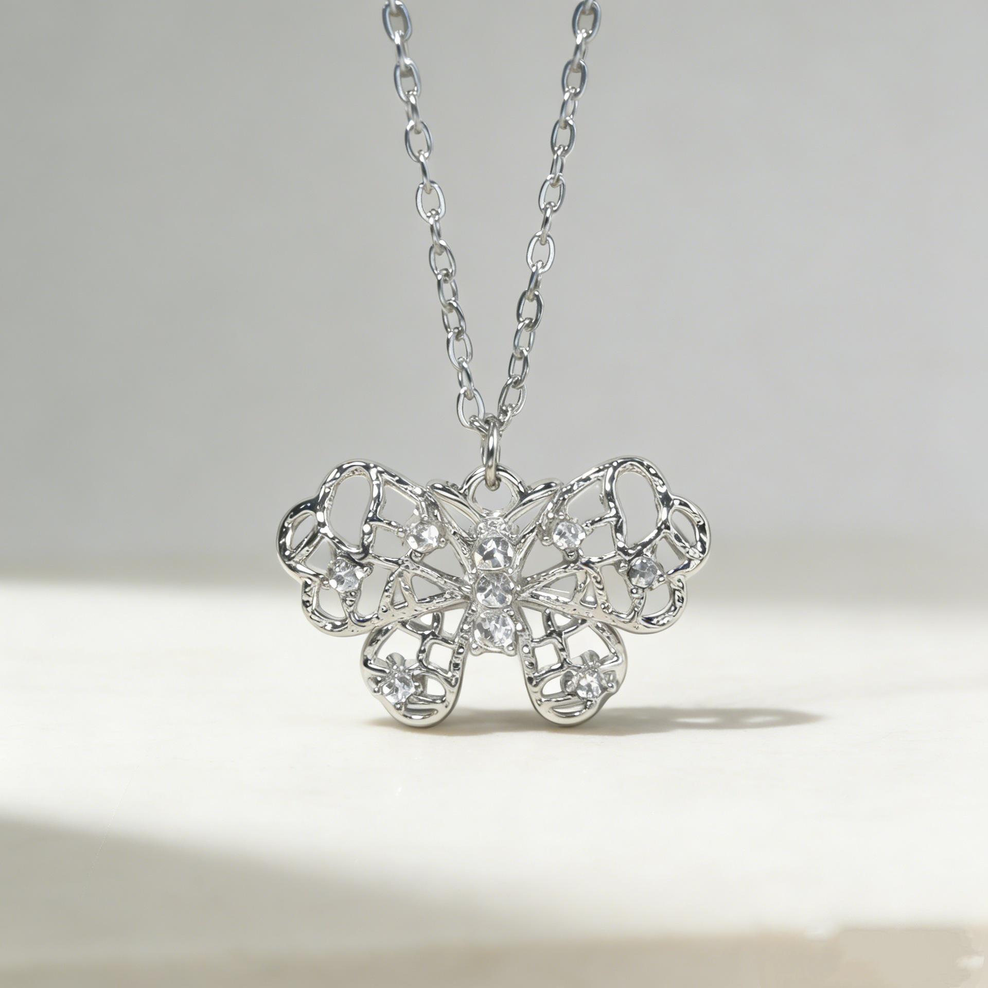 Elegant Black Diamond Butterfly Choker Necklace