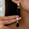 Huajie Women's Elegant Black White Contrast Color Design Pendant Earrings Classic Banquet Ladys New Ear Stud  Tide