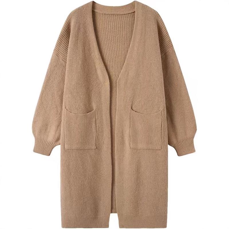 2025 Women's Solid Color Pocket Cardigan: Korean Style Knit Outerwear for Autumn/Winter