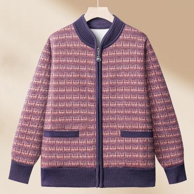 Grandma Winter Coat Fleece Thickened Zipper Foreign Style Knitted Sweater Mother Spring Warm Clothes
