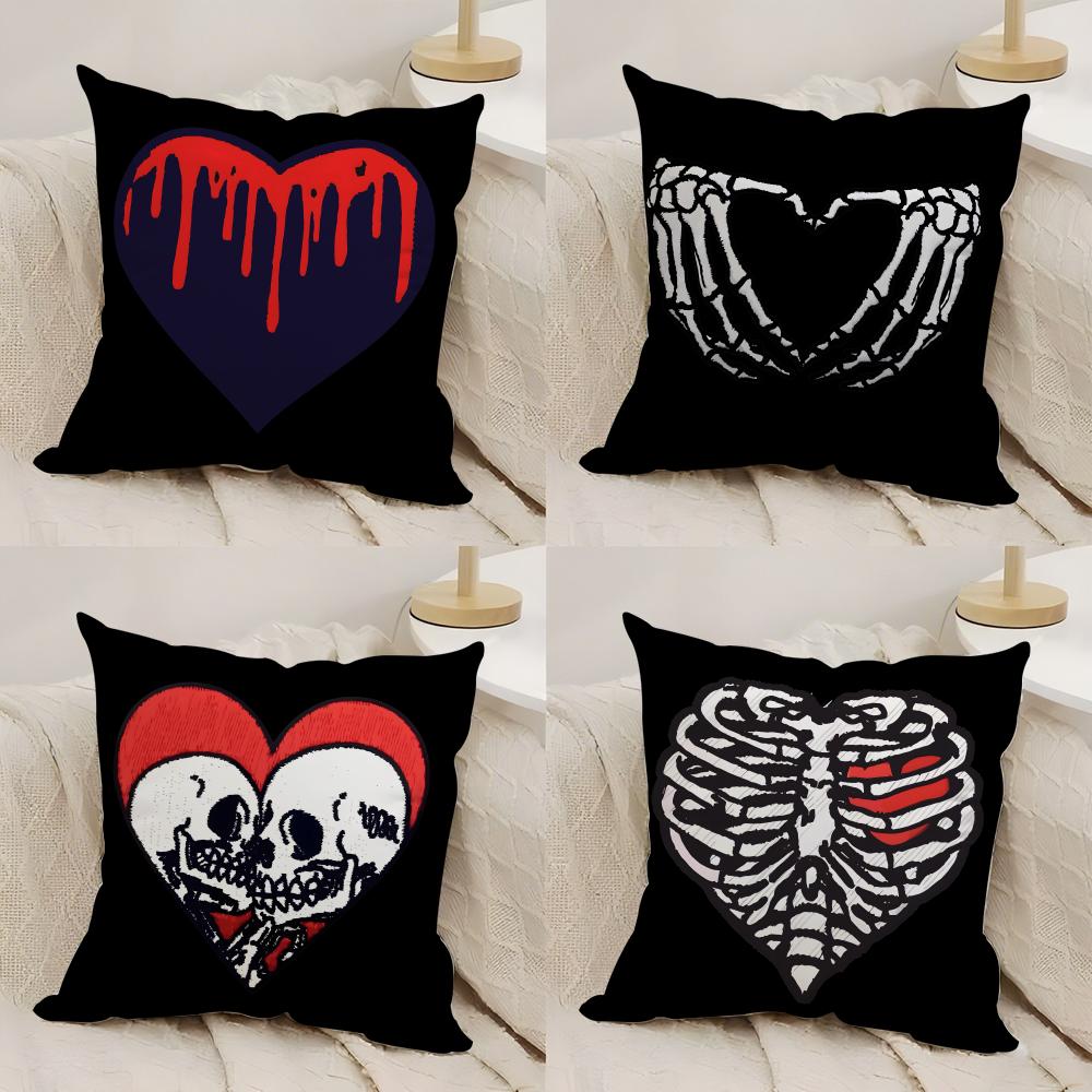 Cool Skull Heart Cushion Cover Silky Short Plush DoubleSided Printed Pillow Case for Sofa All Seasons Home Decor Gift