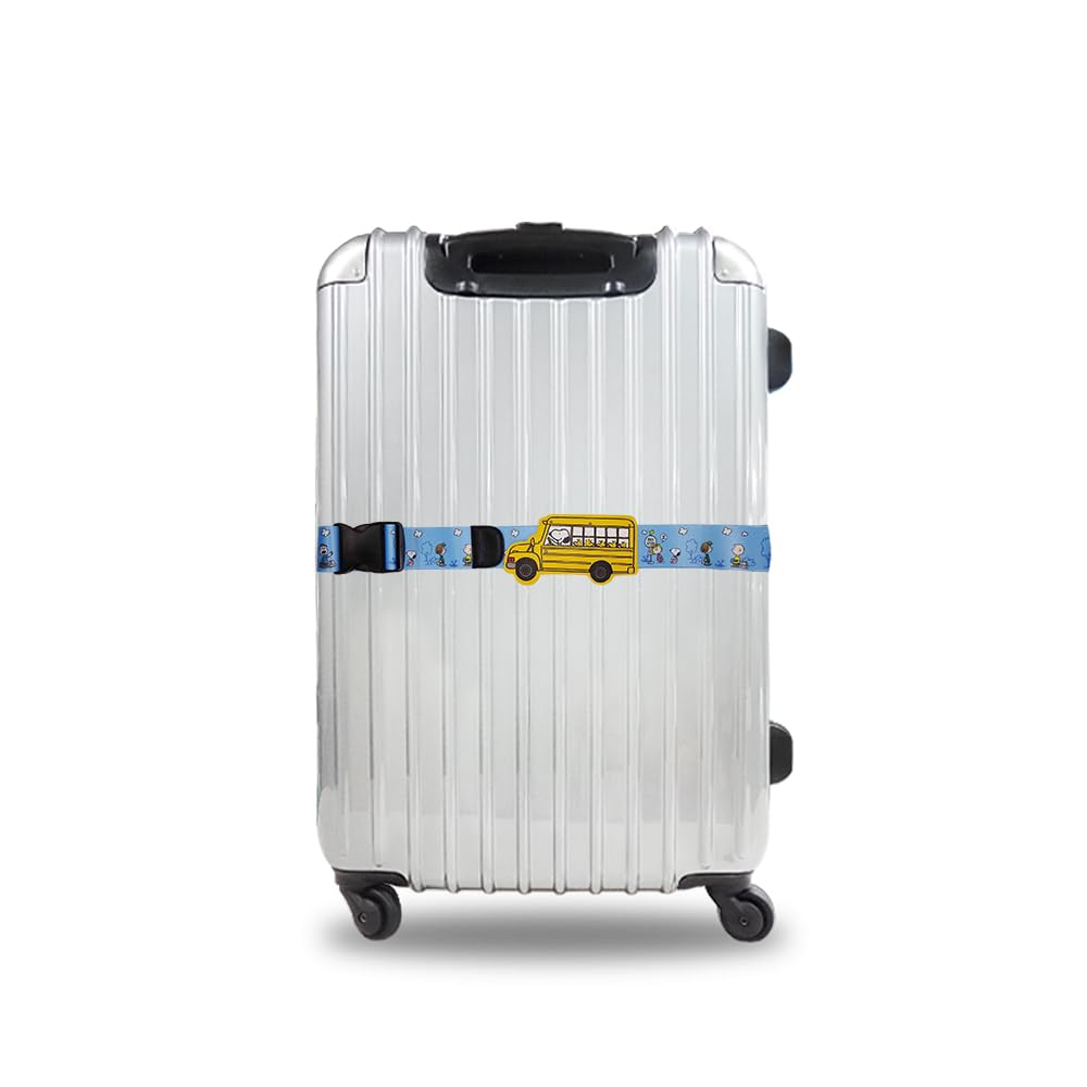 SNOOPY Suitcase Belt secures travel cute large name bus - One-touch, convenient, luggage, essential, character, Snoopy, eye-catching, tag, blue.