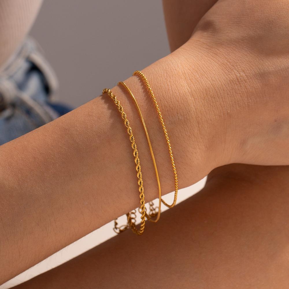 Stainless Steel 18k Gold Plated Metal Three Layer Fashion Bracelet Bangle Women Charm Summer Beach Trendy Chic Jewelry