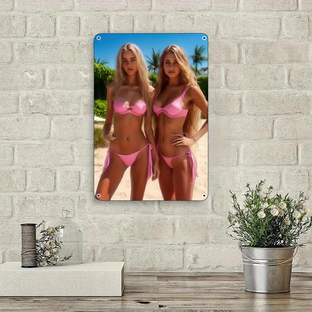 Vintage Beach Bikini Girl Metal Tin Sign Wall Art Decor 20x30 Inch