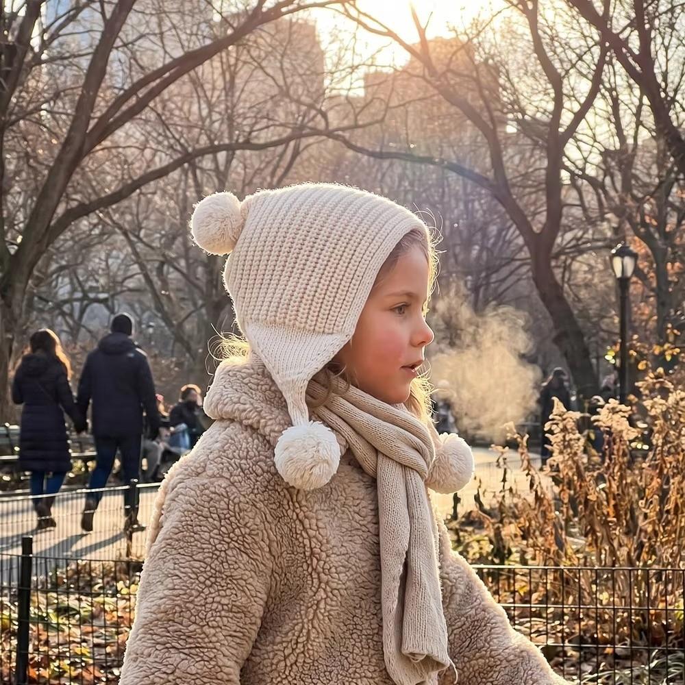 Solid Color Knit Earflap Hat Pom Pom Top Winter Hat Stylish Cold-Resistant Hat  Winter Season
