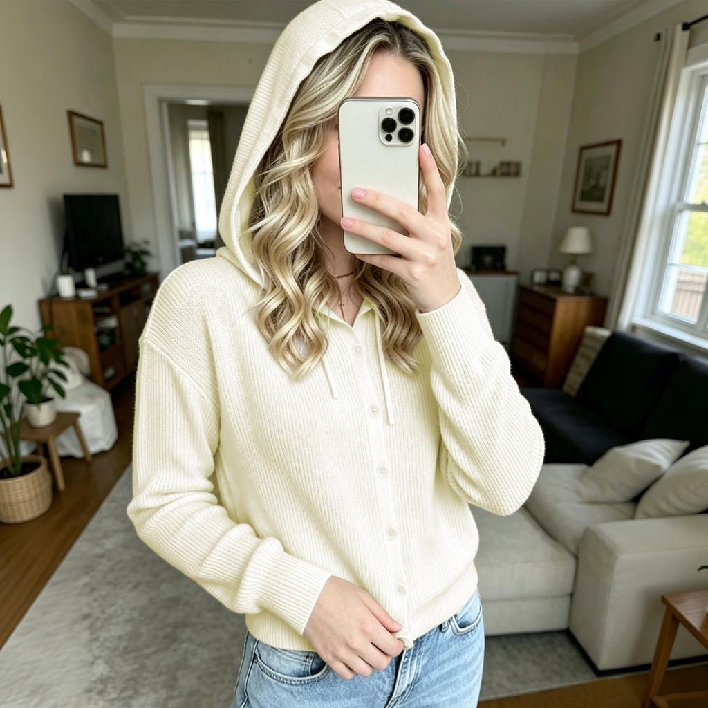 Damen Kapuzen Strick Cardigan Pullover Offene Vorderseite Lässige Jacke Mantel